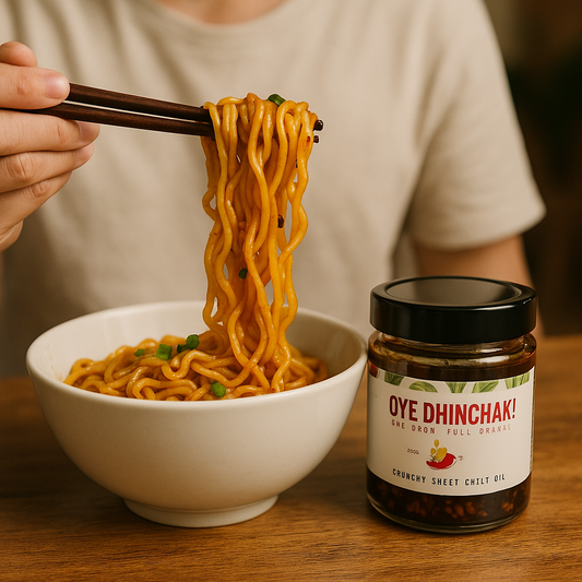 Chili Garlic Noodles with Dhinchak Chili Oil